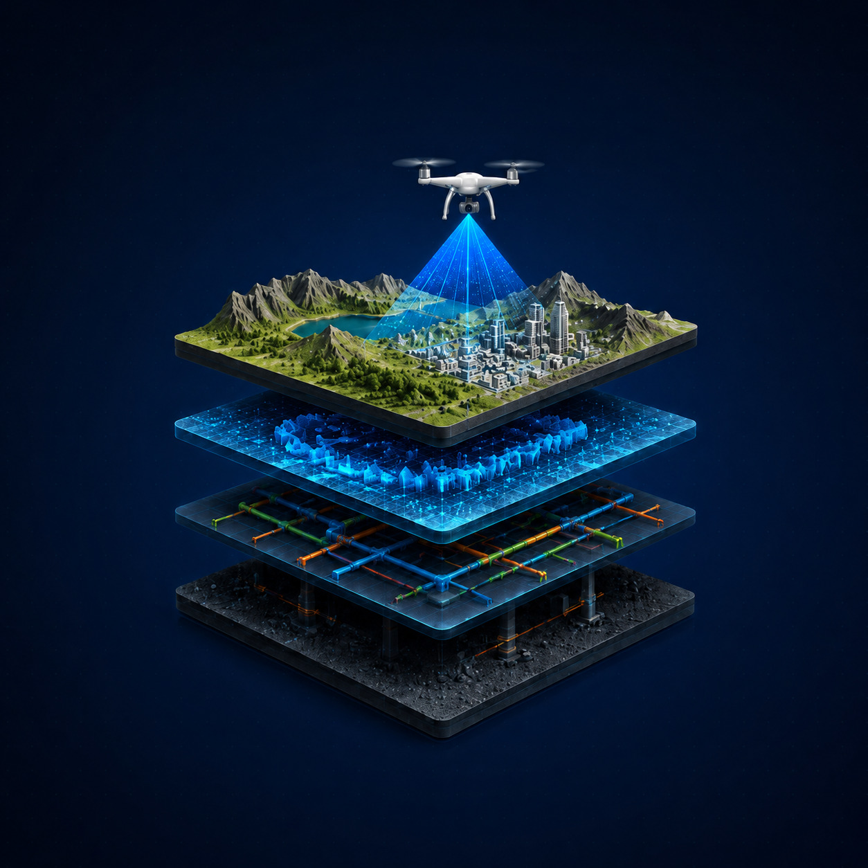 GIS layered data visualization with drone